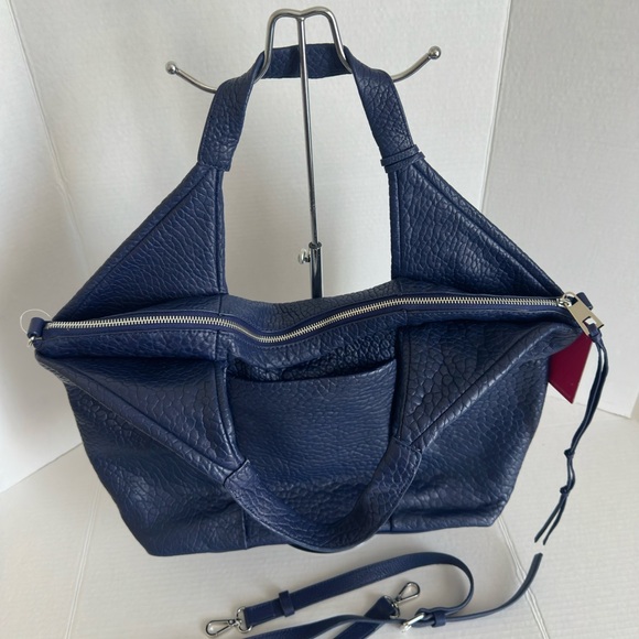 NWT Vince Camuto Lamb Leather Pleated Convertible Tote Blue Shoulder Bag - Picture 10 of 16